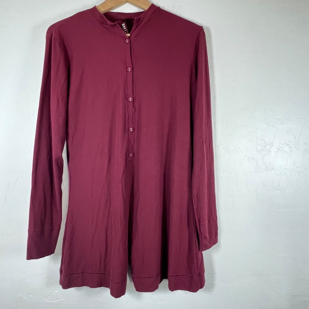 SKIMS Ribbed Long Sleeve Romper Burgundy Plum XL Loungewear Sleepwear